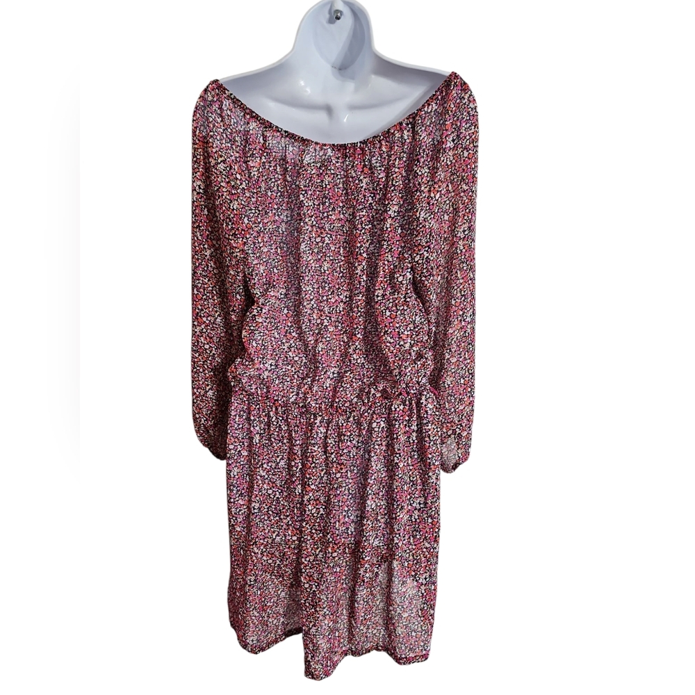 Olsenboye Womens L Chiffon Ditsy Floral Peasant Mini Dress Statement Cottagecore - Picture 3 of 8